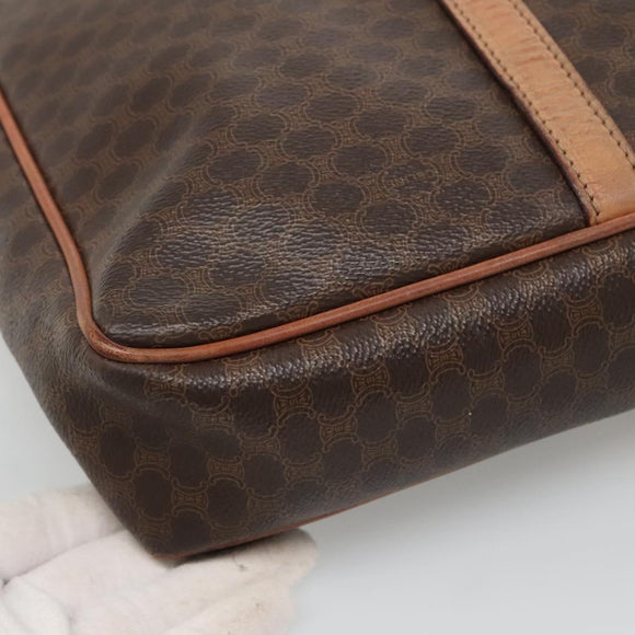 CELINE Macadam Canvas Business Bag PVC Leather Brown Gold Auth ti3286