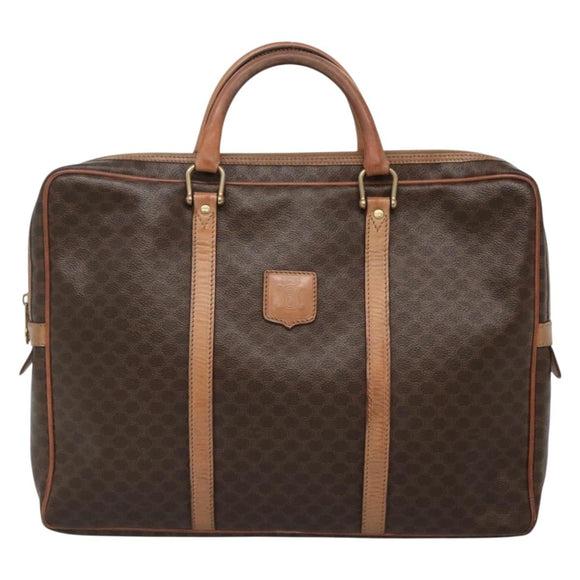 CELINE Macadam Canvas Business Bag PVC Leather Brown Gold Auth ti3286