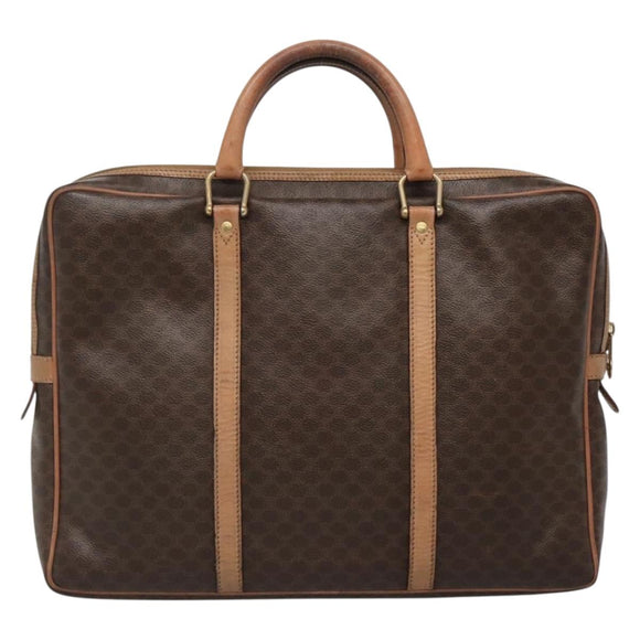 CELINE Macadam Canvas Business Bag PVC Leather Brown Gold Auth ti3286