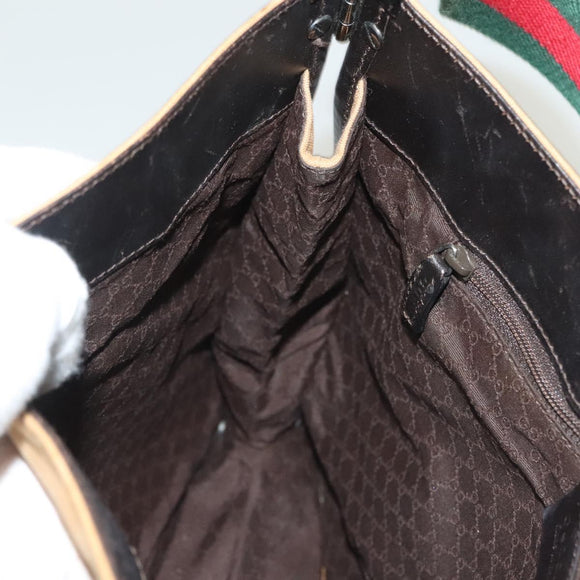 GUCCI Web Sherry Line Shoulder Bag Canvas Beige Silver 001 4321 Auth ti3288