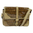 FENDI Zucchino Canvas Shoulder Bag Coated Canvas Beige Gold Auth ti3296-1