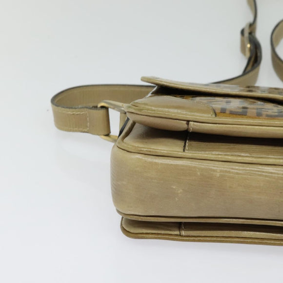 FENDI Zucchino Canvas Shoulder Bag Coated Canvas Beige Gold Auth ti3296