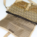 FENDI Zucchino Canvas Shoulder Bag Coated Canvas Beige Gold Auth ti3296-10