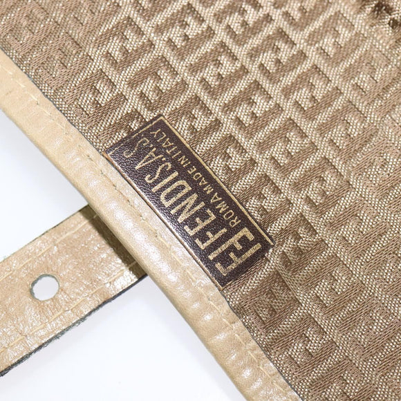 FENDI Zucchino Canvas Shoulder Bag Coated Canvas Beige Gold Auth ti3296