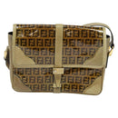 FENDI Zucchino Canvas Shoulder Bag Coated Canvas Beige Gold Auth ti3296-13