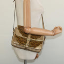 FENDI Zucchino Canvas Shoulder Bag Coated Canvas Beige Gold Auth ti3296-21