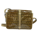 FENDI Zucchino Canvas Shoulder Bag Coated Canvas Beige Gold Auth ti3296-2