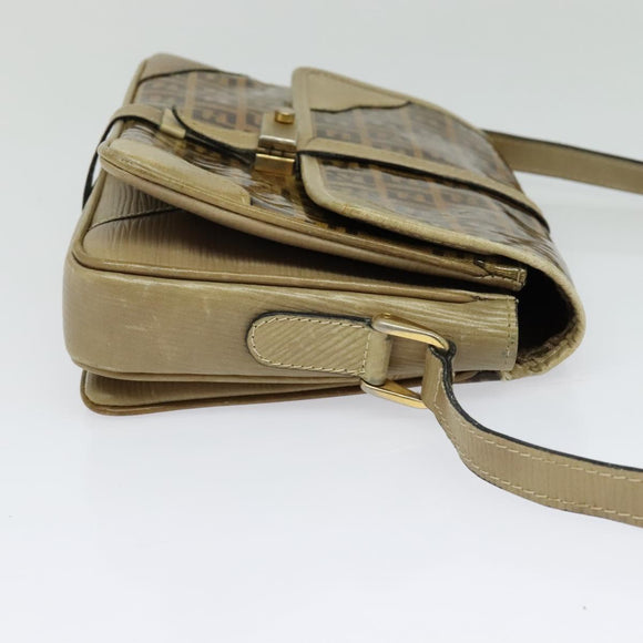 FENDI Zucchino Canvas Shoulder Bag Coated Canvas Beige Gold Auth ti3296