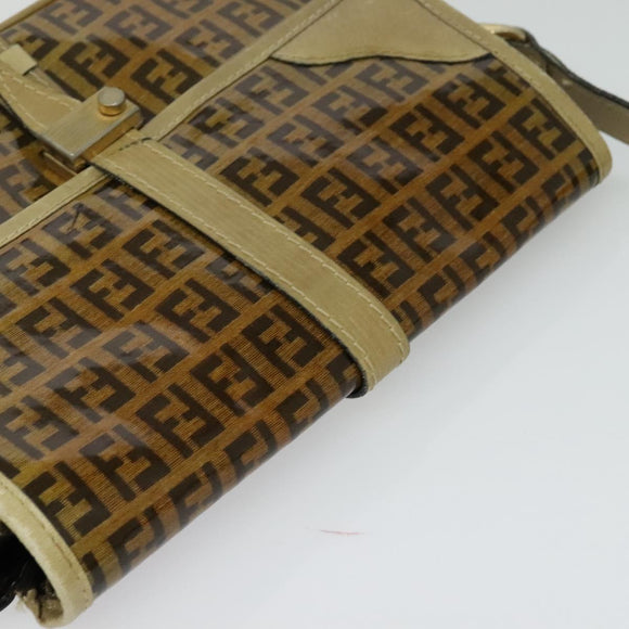 FENDI Zucchino Canvas Shoulder Bag Coated Canvas Beige Gold Auth ti3296