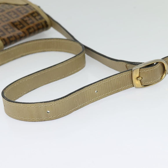 FENDI Zucchino Canvas Shoulder Bag Coated Canvas Beige Gold Auth ti3296