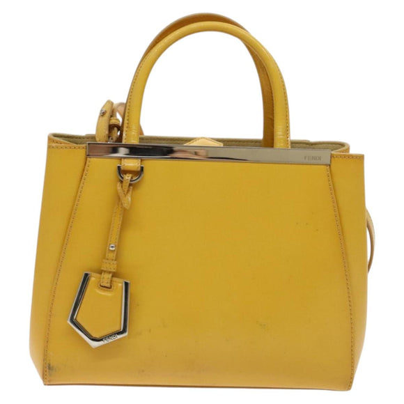FENDI Hand Bag Leather Yellow Silver Auth ti3304