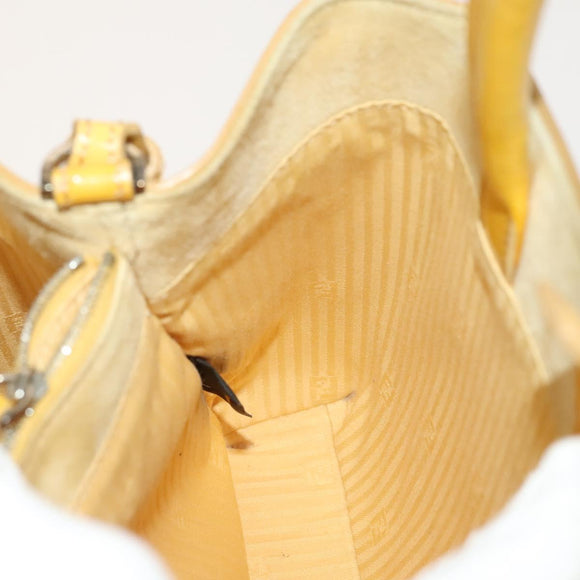 FENDI Hand Bag Leather Yellow Silver Auth ti3304