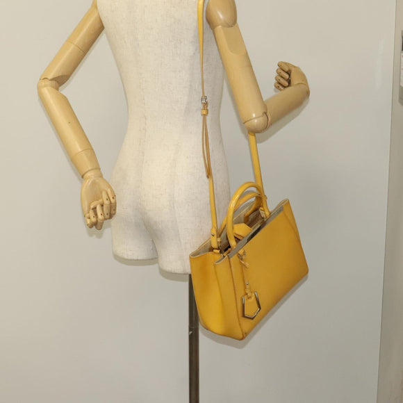 FENDI Hand Bag Leather Yellow Silver Auth ti3304
