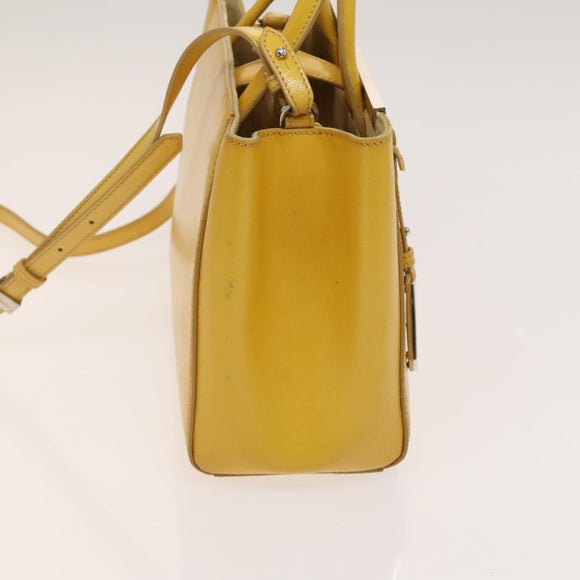 FENDI Hand Bag Leather Yellow Silver Auth ti3304
