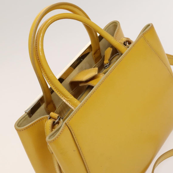 FENDI Hand Bag Leather Yellow Silver Auth ti3304