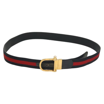 GUCCI Sherry Line Belt Leather 43.3"" Navy Gold Auth ti3306