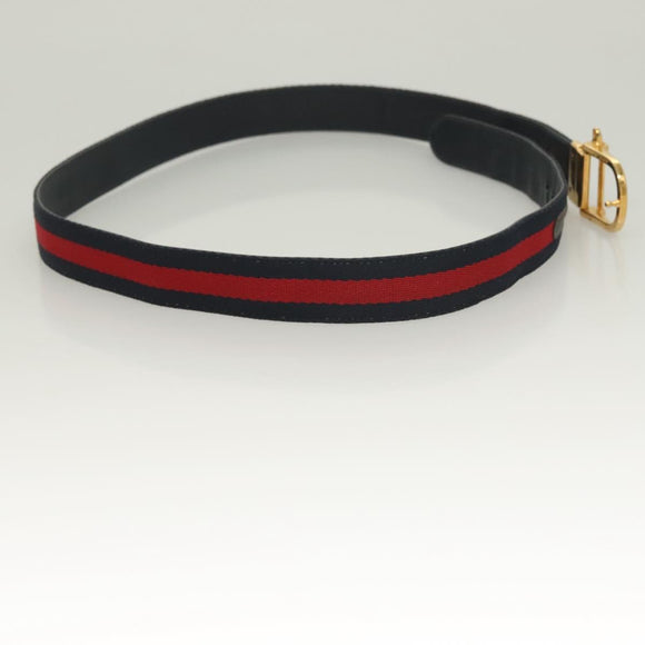 GUCCI Sherry Line Belt Leather 43.3"" Navy Gold Auth ti3306