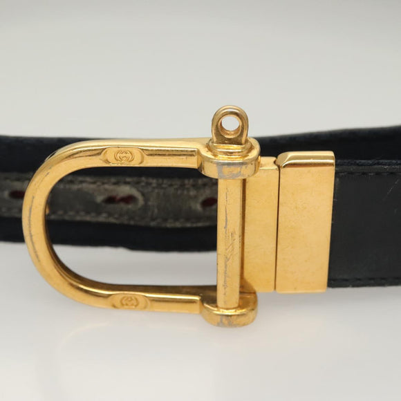 GUCCI Sherry Line Belt Leather 43.3"" Navy Gold Auth ti3306