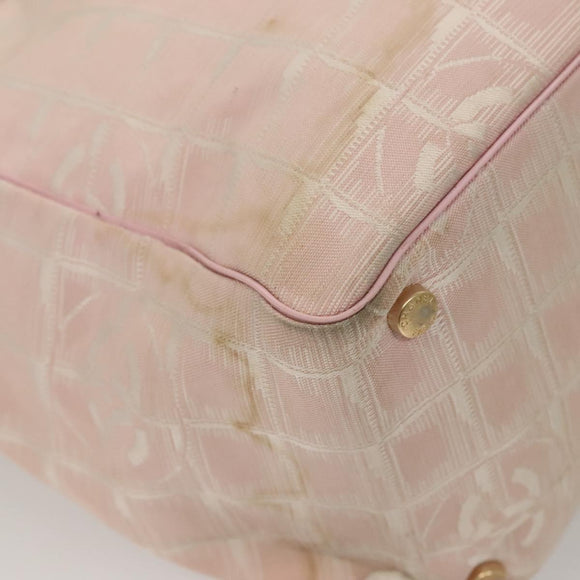 CHANEL New Travel Line Tote Bag Nylon Pink Gold CC Auth ti3318