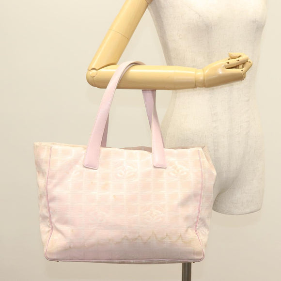 CHANEL New Travel Line Tote Bag Nylon Pink Gold CC Auth ti3318