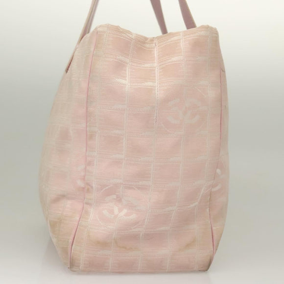 CHANEL New Travel Line Tote Bag Nylon Pink Gold CC Auth ti3318