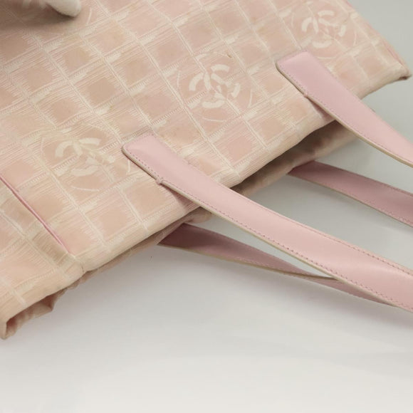 CHANEL New Travel Line Tote Bag Nylon Pink Gold CC Auth ti3318