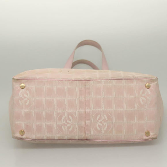 CHANEL New Travel Line Tote Bag Nylon Pink Gold CC Auth ti3318