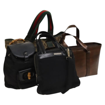 GUCCI GG Canvas Hand Bag PVC Nylon 4Set Beige Brown black Auth ti3325