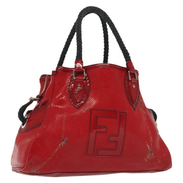 FENDI Tote Bag Enamel Red Silver Auth ti3342