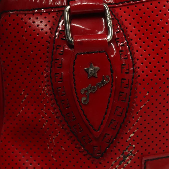 FENDI Tote Bag Enamel Red Silver Auth ti3342