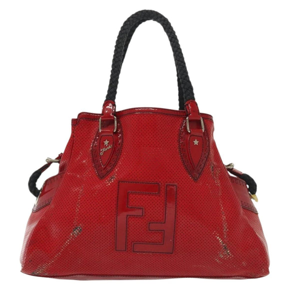 FENDI Tote Bag Enamel Red Silver Auth ti3342