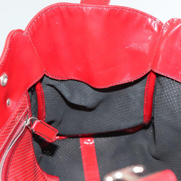FENDI Tote Bag Enamel Red Silver Auth ti3342