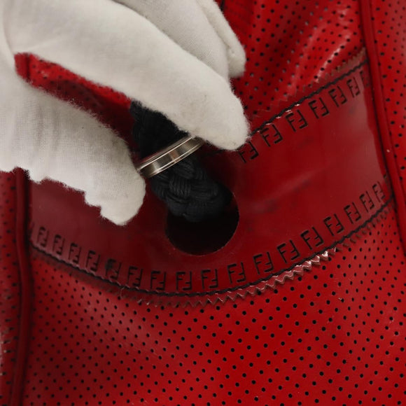 FENDI Tote Bag Enamel Red Silver Auth ti3342