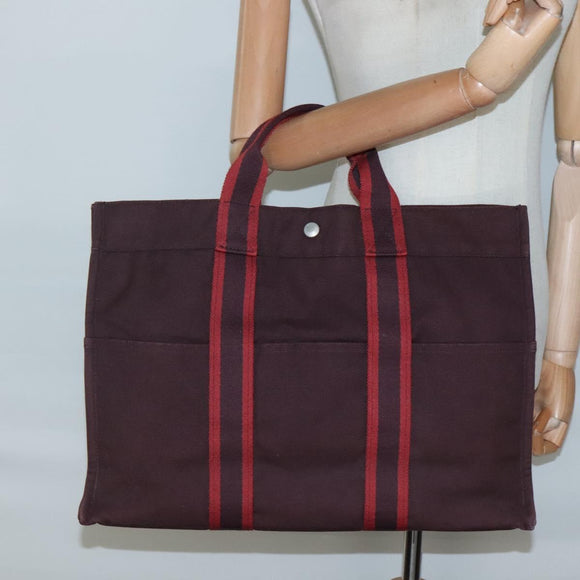 HERMES Fourre Tout MM Hand Bag Canvas Red Auth ti3347