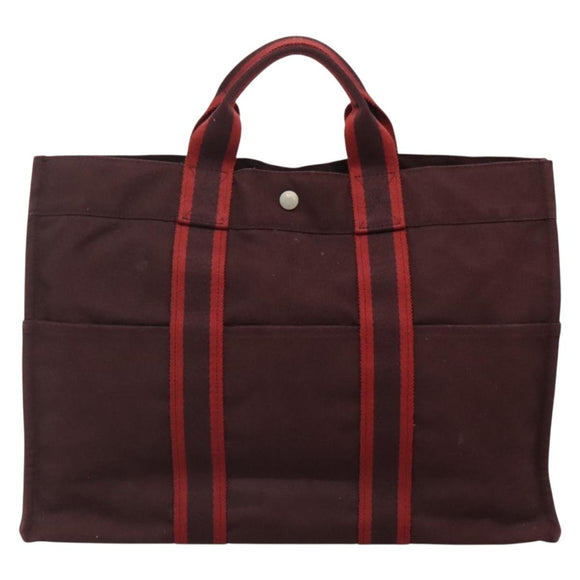 HERMES Fourre Tout MM Hand Bag Canvas Red Auth ti3347