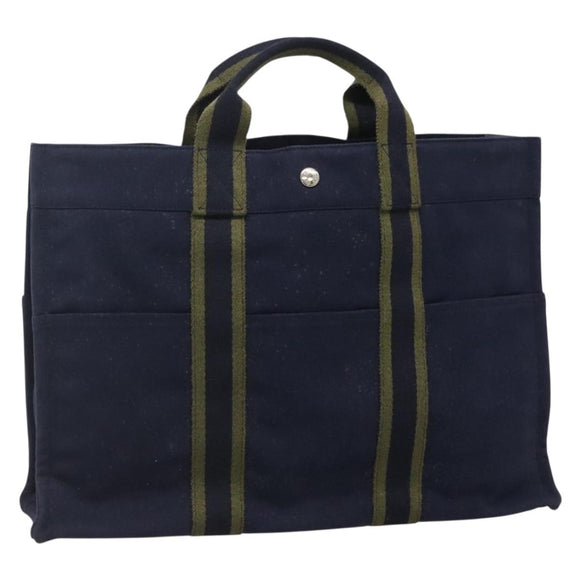 HERMES Fourre Tout MM Hand Bag Canvas Navy Auth ti3348