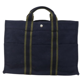 HERMES Fourre Tout MM Hand Bag Canvas Navy Auth ti3348 - 0