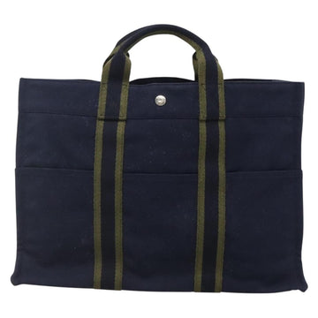 HERMES Fourre Tout MM Hand Bag Canvas Navy Auth ti3348 - 0