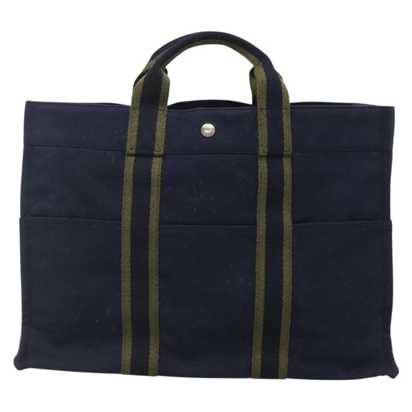 HERMES Fourre Tout MM Hand Bag Canvas Navy Auth ti3348