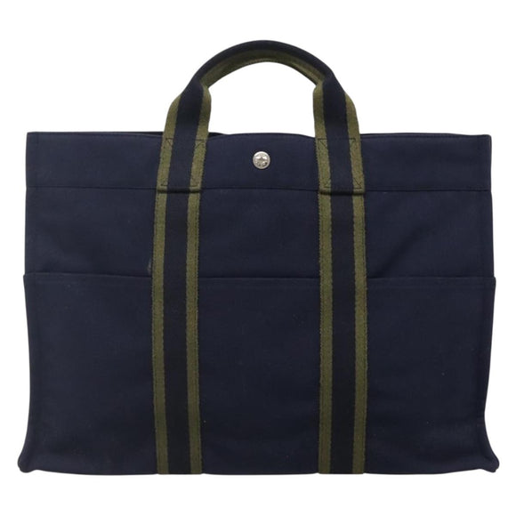 HERMES Fourre Tout MM Hand Bag Canvas Navy Auth ti3348
