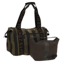 FENDI Pecan Hand Bag Nylon Canvas 2Set Black Brown Auth ti3350-1