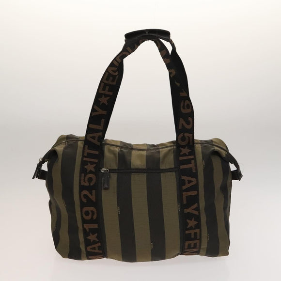 FENDI Pecan Hand Bag Nylon Canvas 2Set Black Brown Auth ti3350