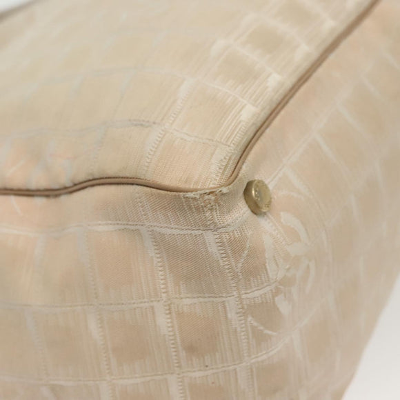 CHANEL New Travel Line Einkaufstasche Nylon Beige Gold CC Auth ti3356
