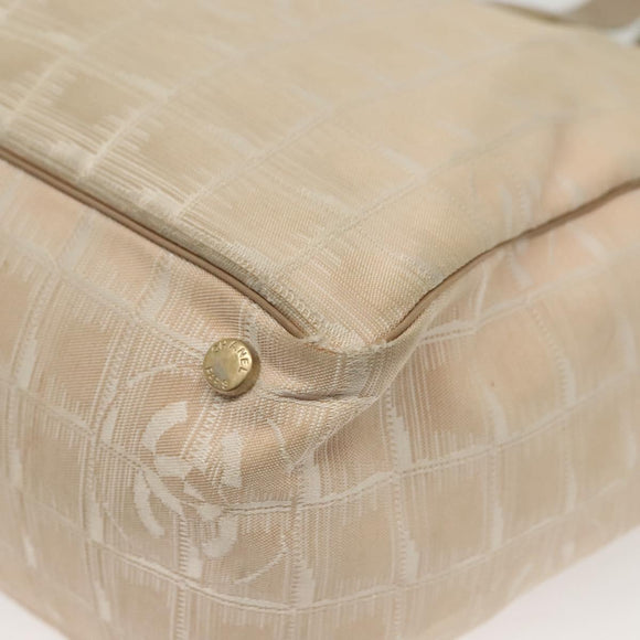 CHANEL New Travel Line Einkaufstasche Nylon Beige Gold CC Auth ti3356