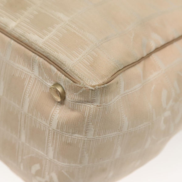 CHANEL New Travel Line Einkaufstasche Nylon Beige Gold CC Auth ti3356