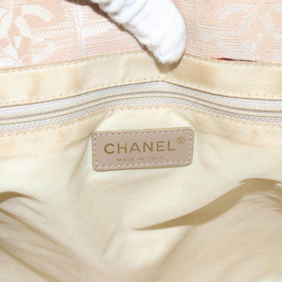 CHANEL New Travel Line Einkaufstasche Nylon Beige Gold CC Auth ti3356