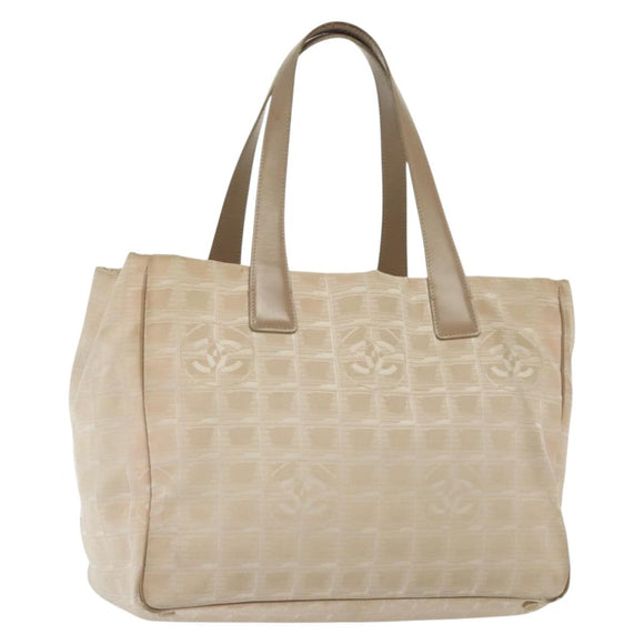 CHANEL New Travel Line Einkaufstasche Nylon Beige Gold CC Auth ti3356