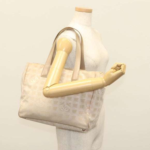 CHANEL New Travel Line Einkaufstasche Nylon Beige Gold CC Auth ti3356