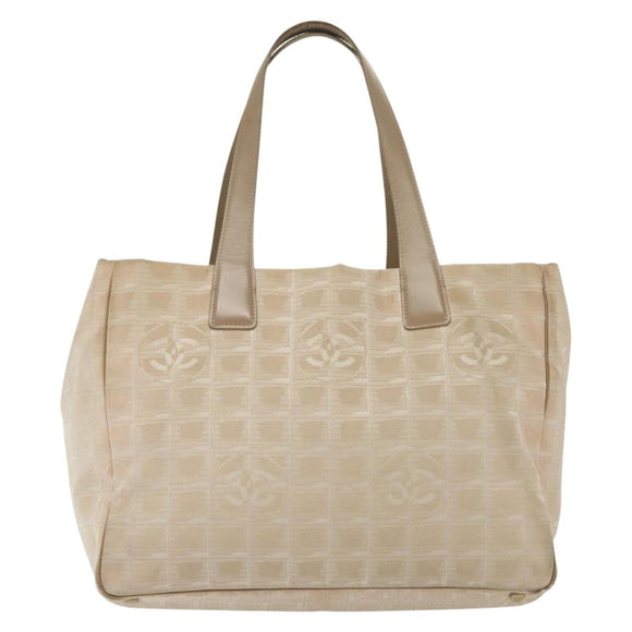 CHANEL New Travel Line Einkaufstasche Nylon Beige Gold CC Auth ti3356