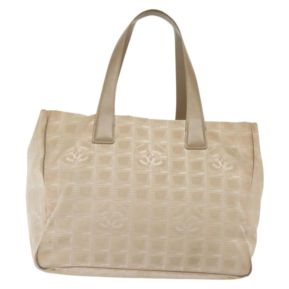 CHANEL New Travel Line Einkaufstasche Nylon Beige Gold CC Auth ti3356